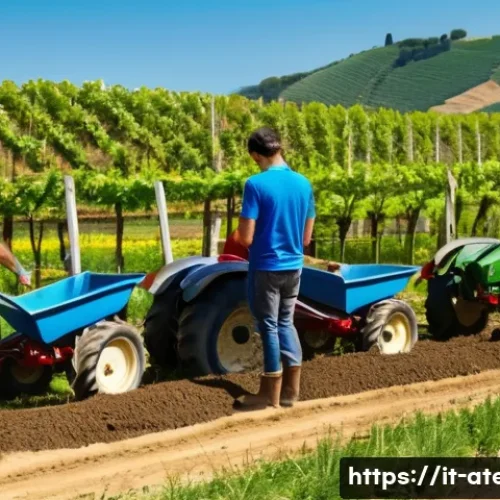 농업기술 실기 시험 합격 비결 - A group of diverse young adults practicing agricultural techniques in a sunny Italian field, wearing...