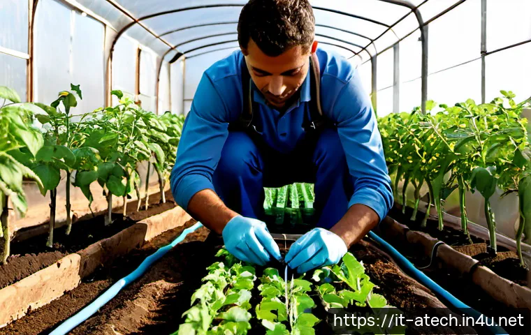농업기술과 원예 기술 실무 - Photorealistic agricultural technology training in a sunlit greenhouse in rural Tuscany, Italy, a ho...